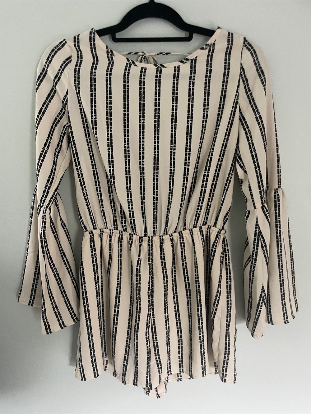 Rokoko Striped Cream and Black Bell Sleeve Romper